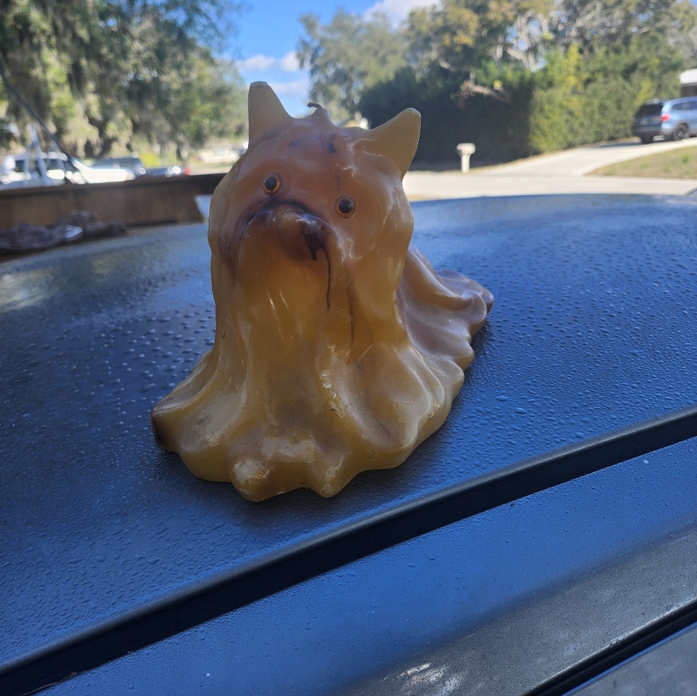 Rare Vintage Big Village Candle Yorkie Dog Shape.
